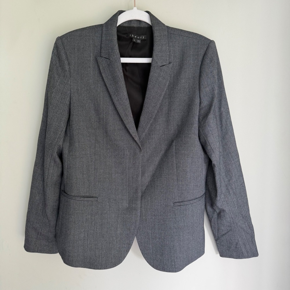heory Wool Blend Blazer Jacket Grey 2 Button Lined Office Suit Women Size 12